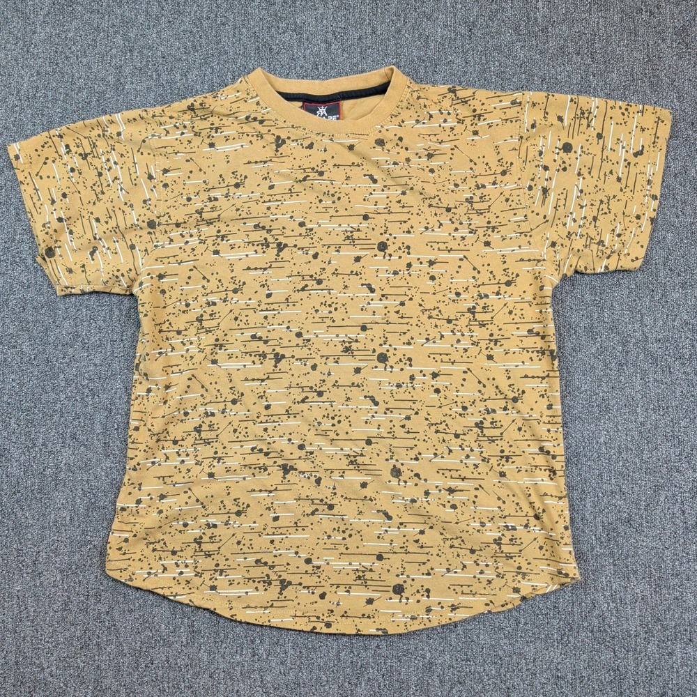 Red Ape Streetwear Paint Splatter Stripe T-Shirt Medium Tan Cotton Urban Y2K Tee